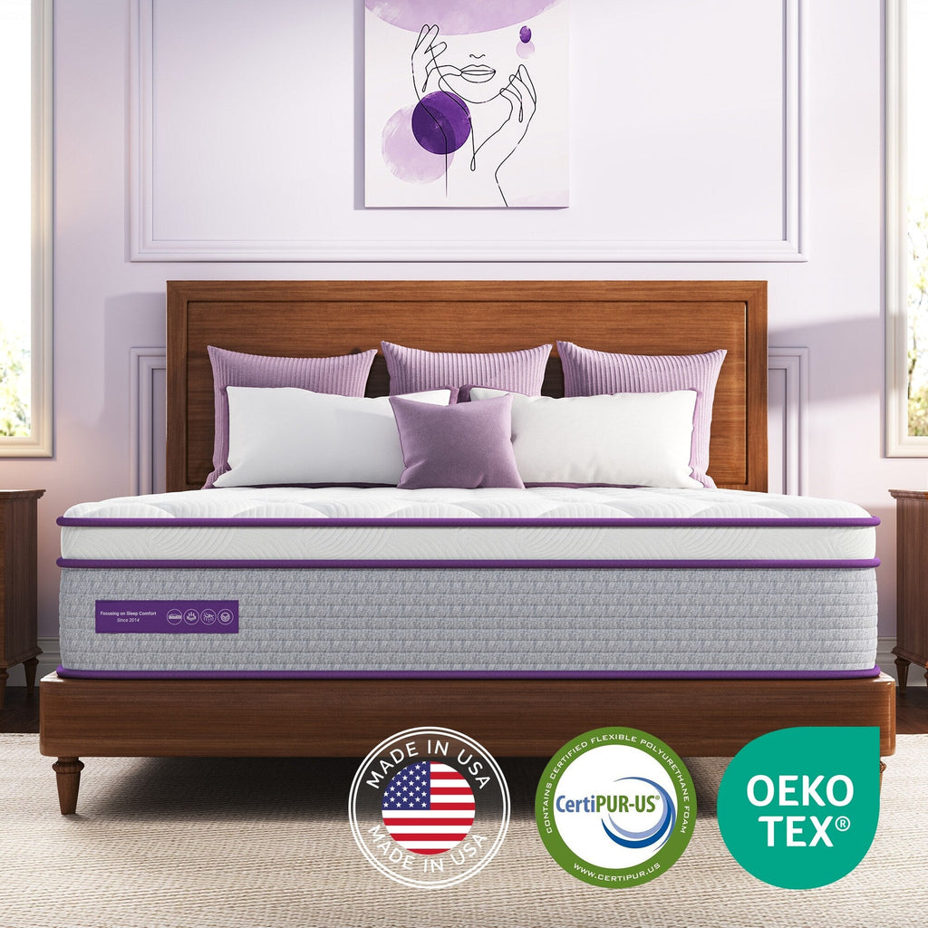 Matelas hybride médium 12 pouces - Mousse de charbon de bambou, soutien 5 zones, certifié CertiPUR-US - Blanc