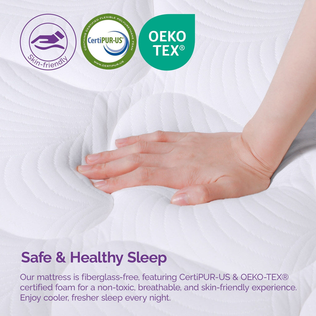 Matelas hybride médium 12 pouces - Mousse de charbon de bambou, soutien 5 zones, certifié CertiPUR-US - Blanc