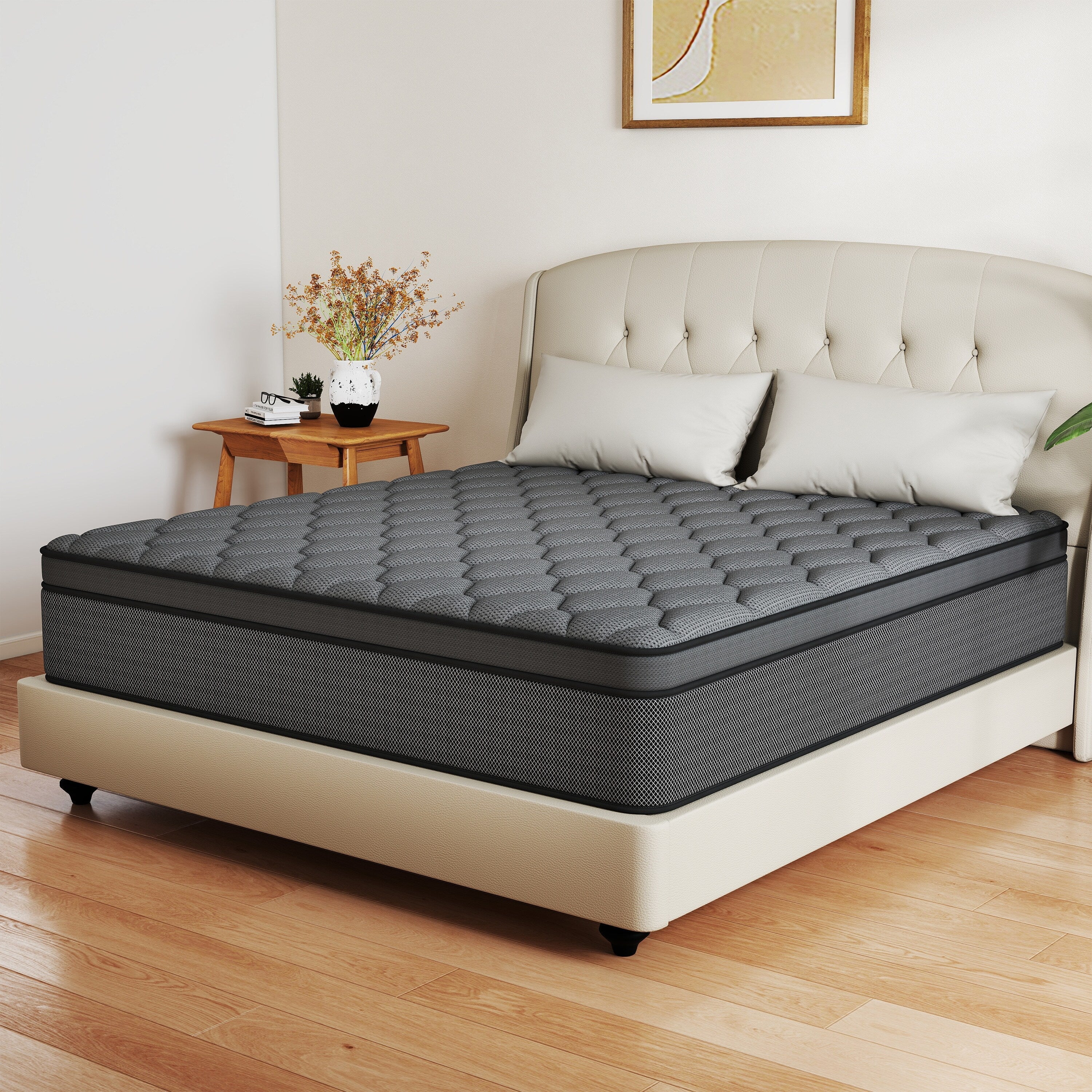 12 matelas hybrides en mousse à mémoire de forme moyenne dans une boîte