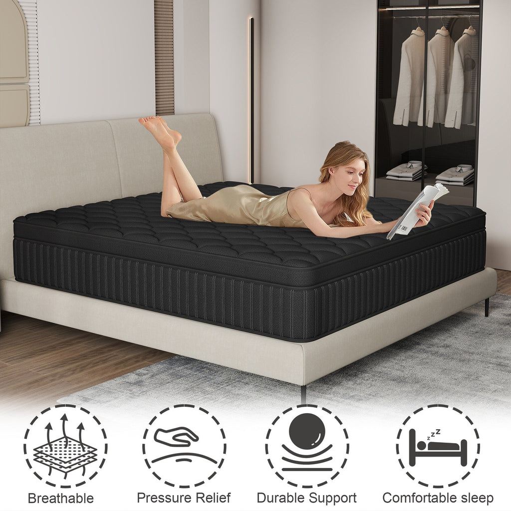 Matelas hybride à ressorts ensachés de taille moyenne, 12 pièces, dans une boîte