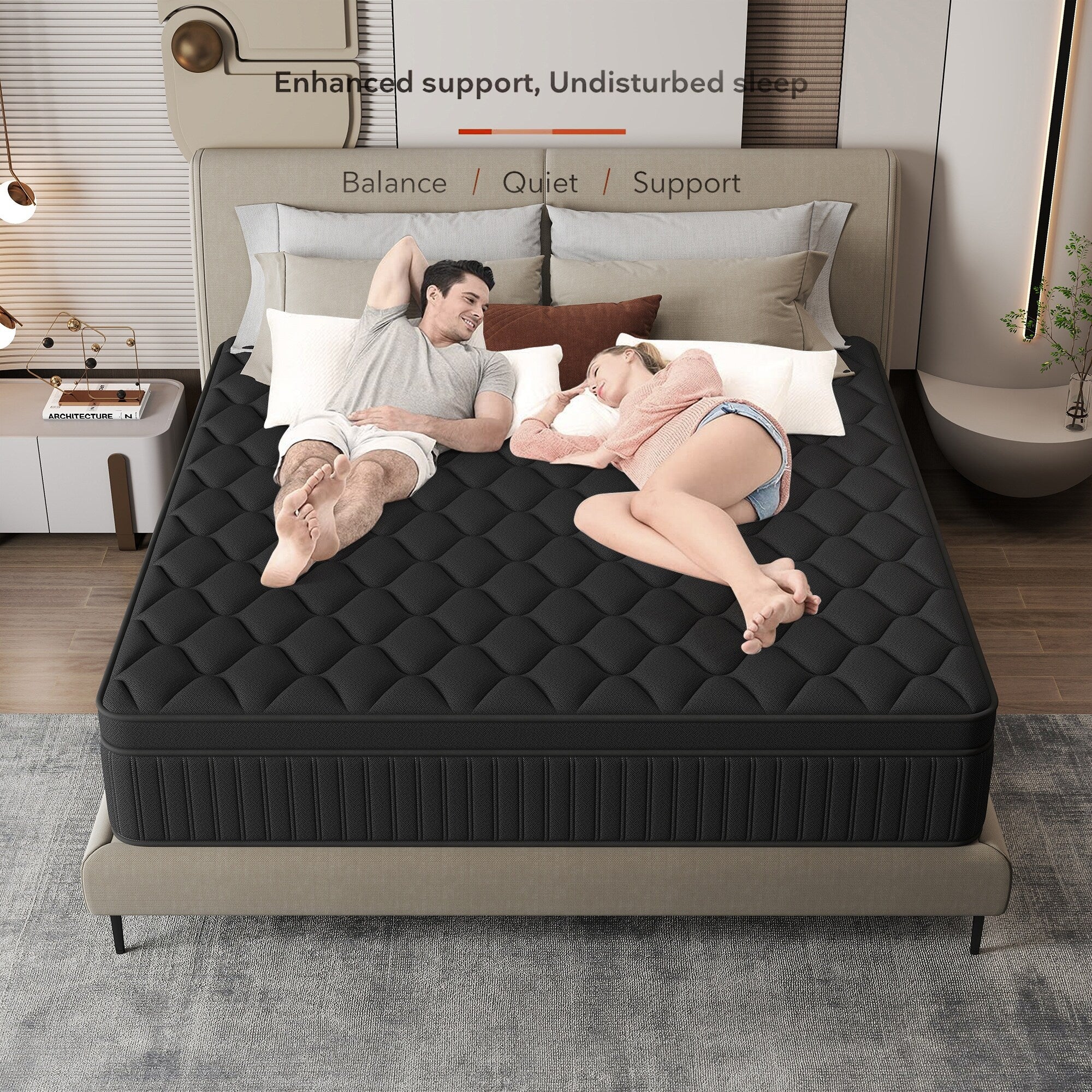 Matelas hybride à ressorts ensachés de taille moyenne, 12 pièces, dans une boîte