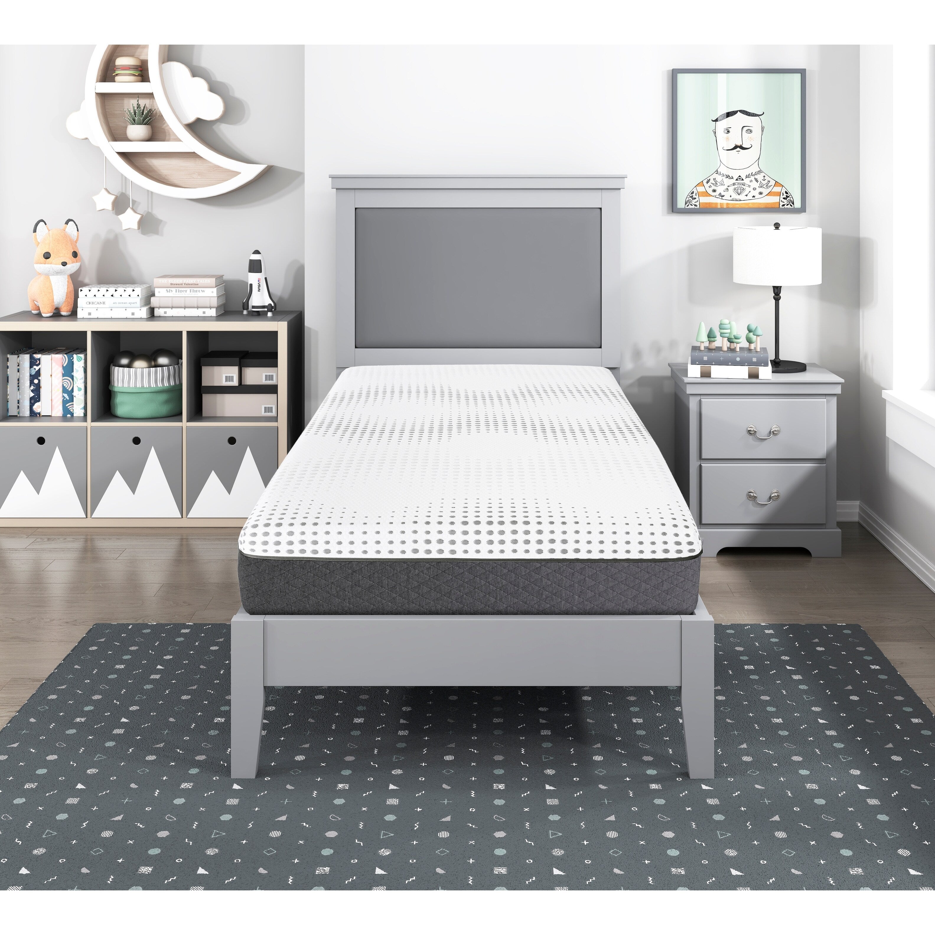 Matelas hybride à 12 ressorts ensachés en mousse moelleuse et gel au thé vert, livré dans une boîte