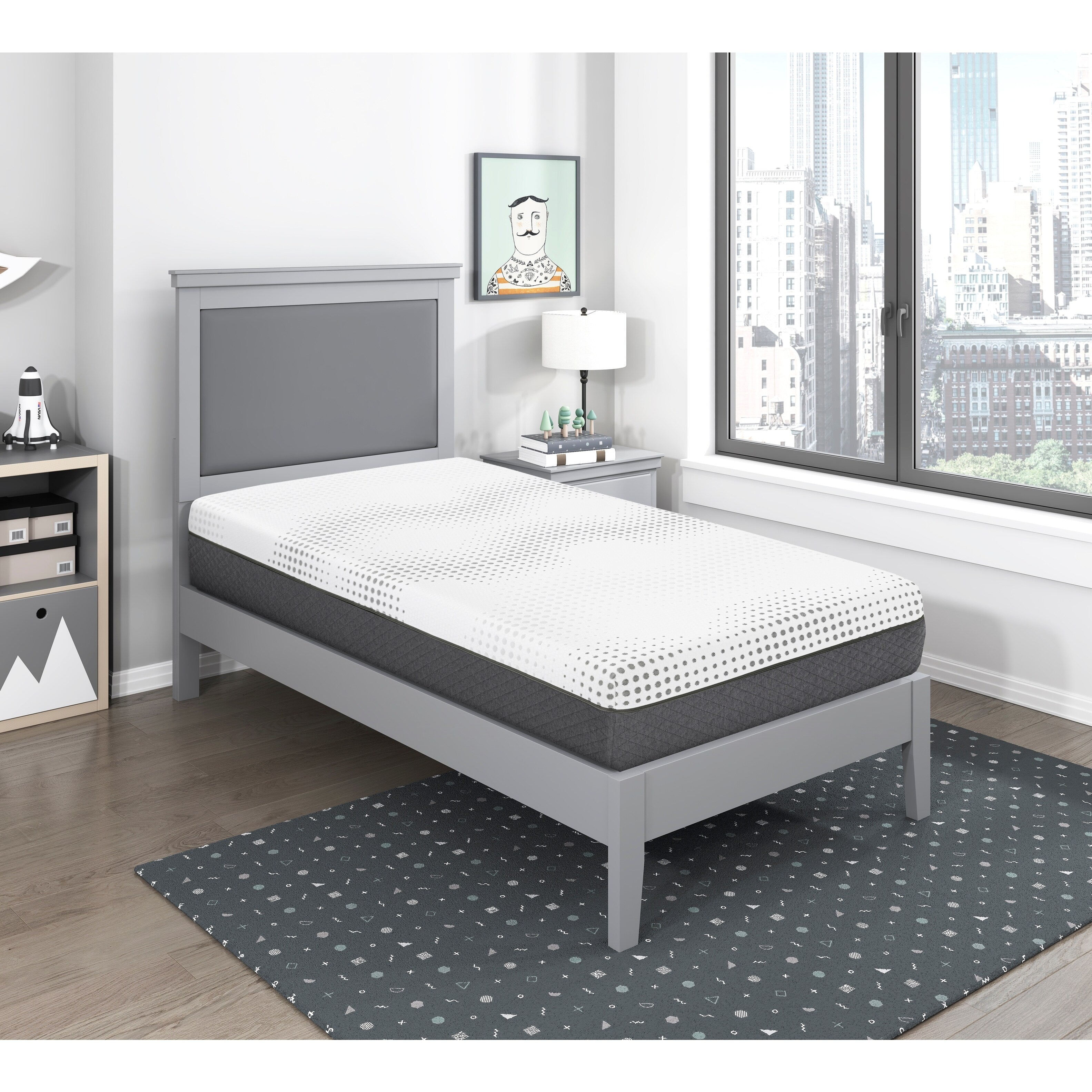 Matelas hybride à 12 ressorts ensachés en mousse moelleuse et gel au thé vert, livré dans une boîte