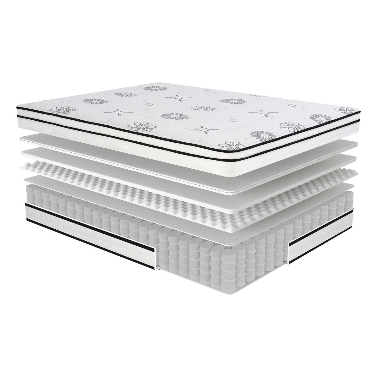 Matelas Queen Size 12 places, matelas hybride matelassé hautement respirant, blanc, matelas en mousse moelleuse dans une boîte, matelas confort de luxe