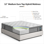 Matelas hybride en mousse à mémoire de forme moyenne de 12 pouces dans une boîte, pour un soutien des bords et une isolation des mouvements