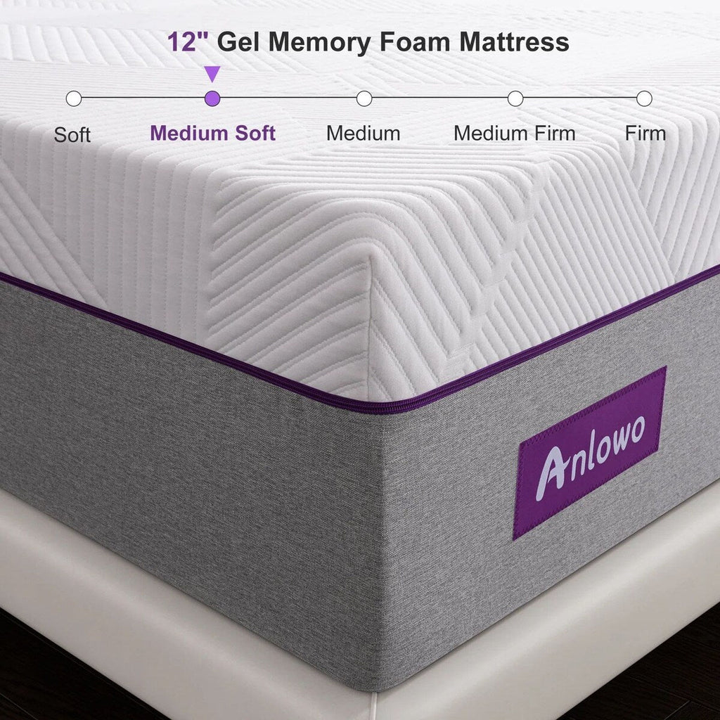 Matelas en mousse à mémoire de forme en gel moelleux de 12 pouces, lit dans une boîte