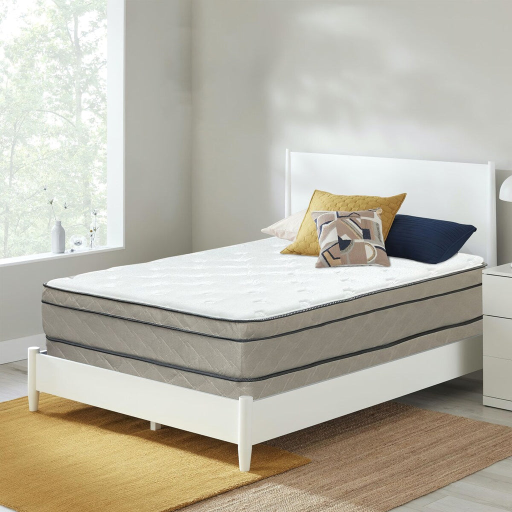 Matelas hybride Eurotop à ressorts ensachés en mousse à mémoire de forme et gel de 13 pouces avec sommier à ressorts en bois de 8 pouces