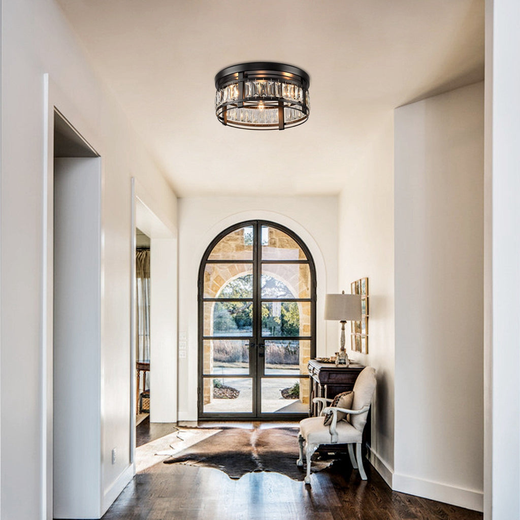 Lustre encastré moderne en cristal noir à 3 lumières pour couloir 13.3