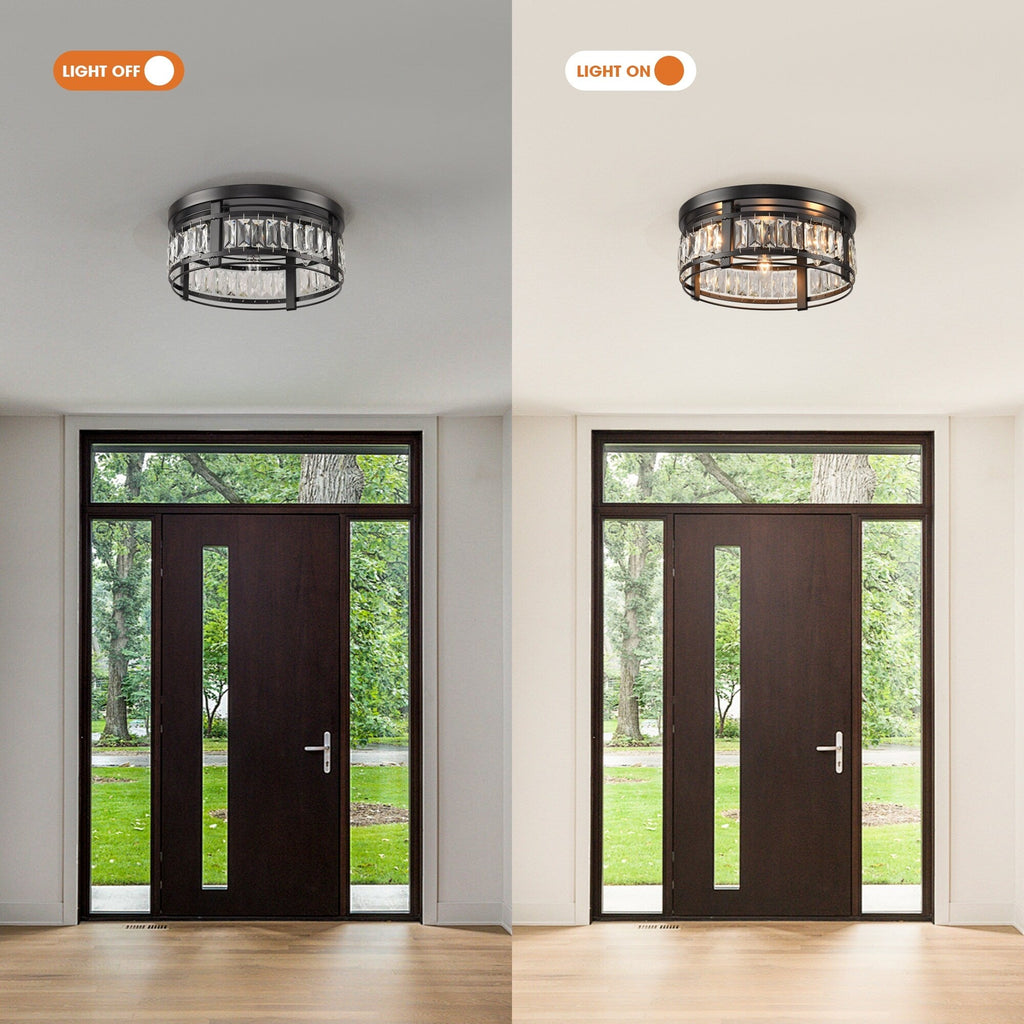 Lustre encastré moderne en cristal noir à 3 lumières pour couloir 13.3