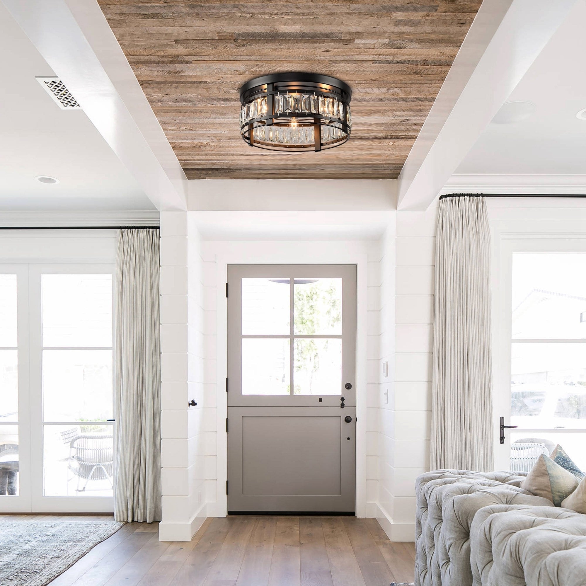 Lustre encastré moderne en cristal noir à 3 lumières pour couloir 13.3