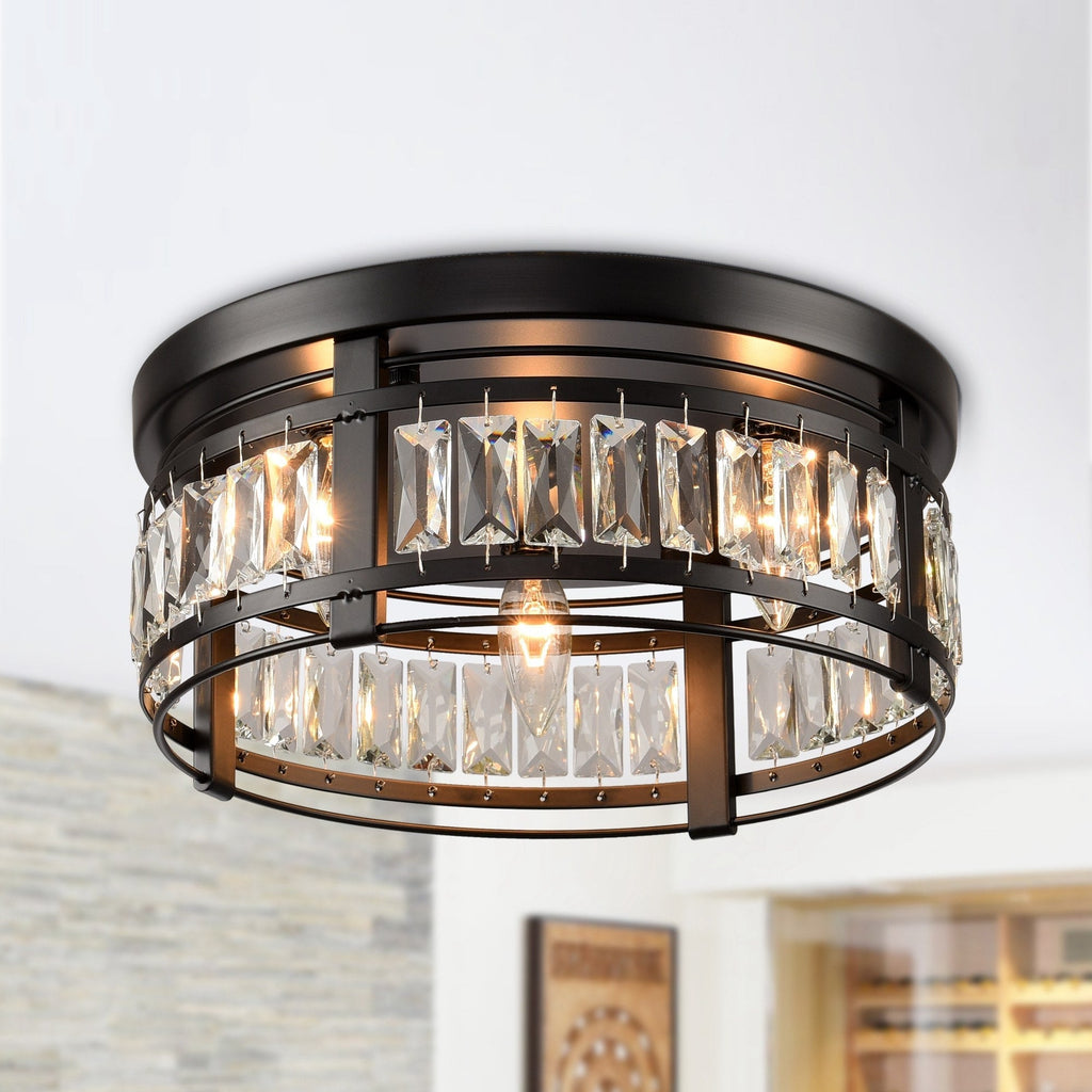 Lustre encastré moderne en cristal noir à 3 lumières pour couloir 13.3