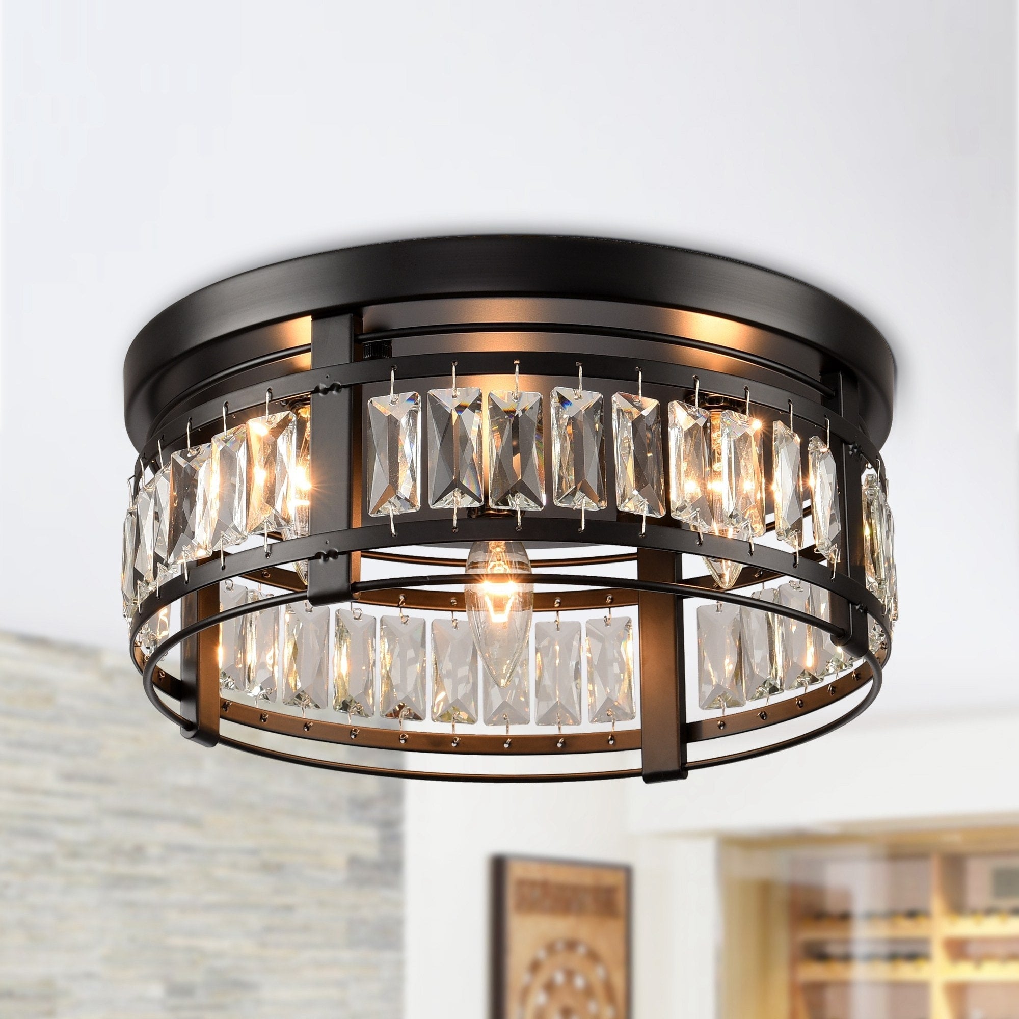 Lustre encastré moderne en cristal noir à 3 lumières pour couloir 13.3