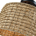 Plafonnier semi-encastré à 2 lumières en rotin naturel avec auvent noir - Noir/terre - Noir/paille - 34,5 cm de largeur