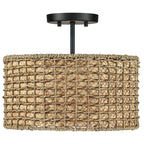 Plafonnier semi-encastré à 2 lumières en rotin naturel avec auvent noir - Noir/terre - Noir/paille - 34,5 cm de largeur