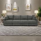 Canapé 5 places en velours côtelé 132 avec porte-gobelets et support pour téléphone, coussins haute densité