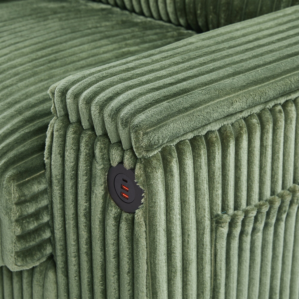 Canapé 4 places en velours côtelé 133 avec ports USB, porte-gobelets rabattables et rangement dissimulé