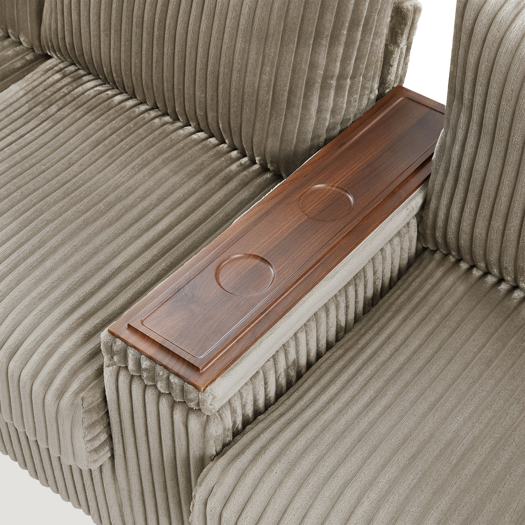 Canapé 4 places en velours côtelé 133 avec ports USB, porte-gobelets rabattables et rangement dissimulé