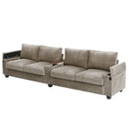 Canapé 4 places en velours côtelé 133 avec ports USB, porte-gobelets rabattables et rangement dissimulé