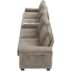 Canapé 4 places en velours côtelé 133 avec ports USB, porte-gobelets rabattables et rangement dissimulé