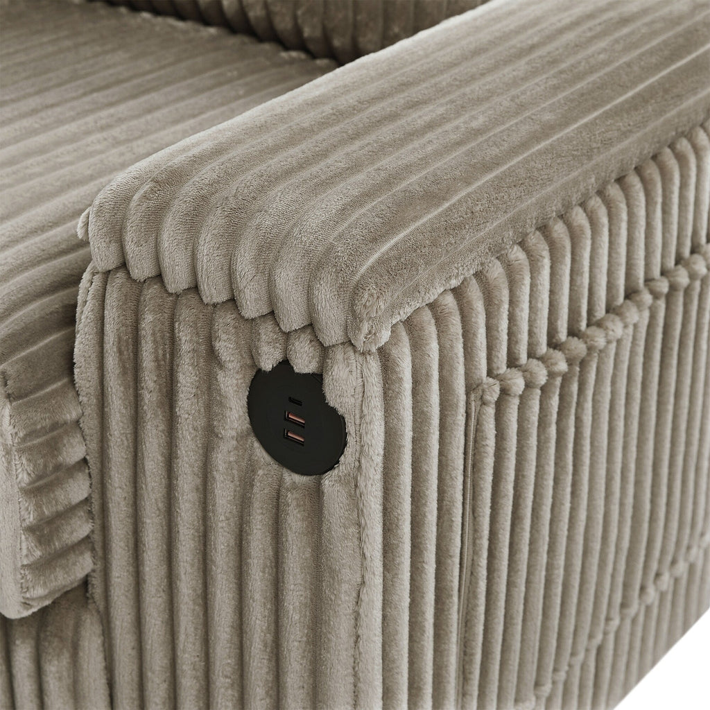 Canapé 4 places en velours côtelé 133 avec ports USB, porte-gobelets rabattables et rangement dissimulé