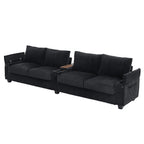 Canapé 4 places en velours côtelé 133 avec ports USB, porte-gobelets rabattables et rangement dissimulé