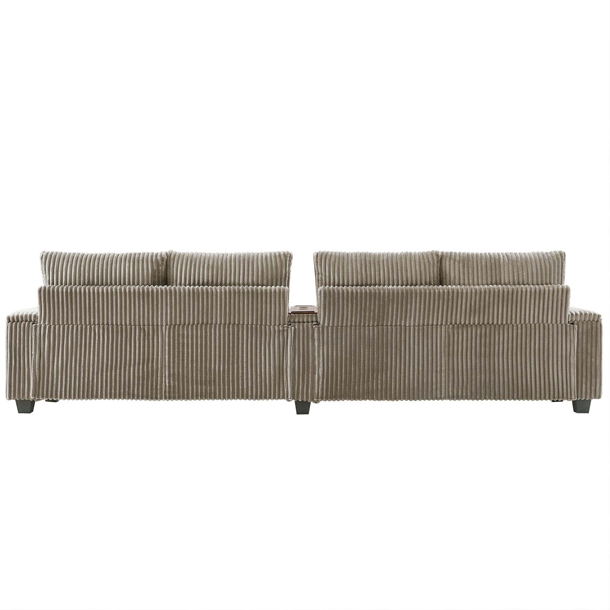 Canapé 4 places en velours côtelé 133 avec ports USB, porte-gobelets rabattables et rangement dissimulé