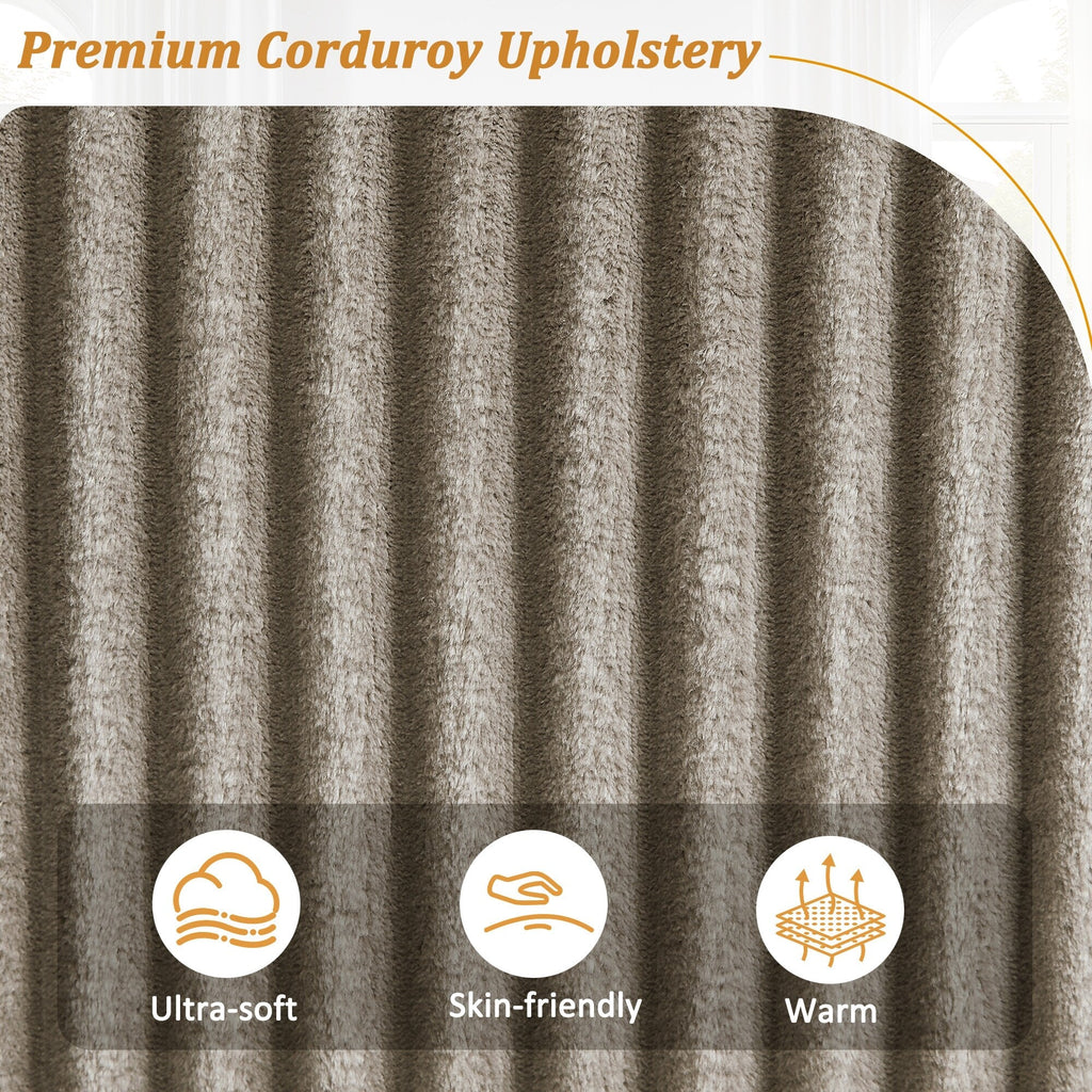 Canapé 4 places en velours côtelé 133 avec ports USB, porte-gobelets rabattables et rangement dissimulé