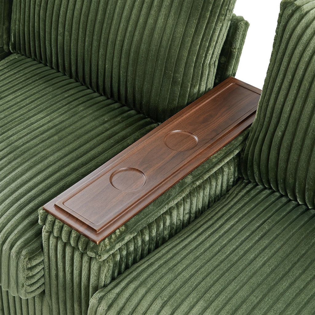 Canapé 4 places en velours côtelé 133 avec ports USB, porte-gobelets rabattables et rangement dissimulé