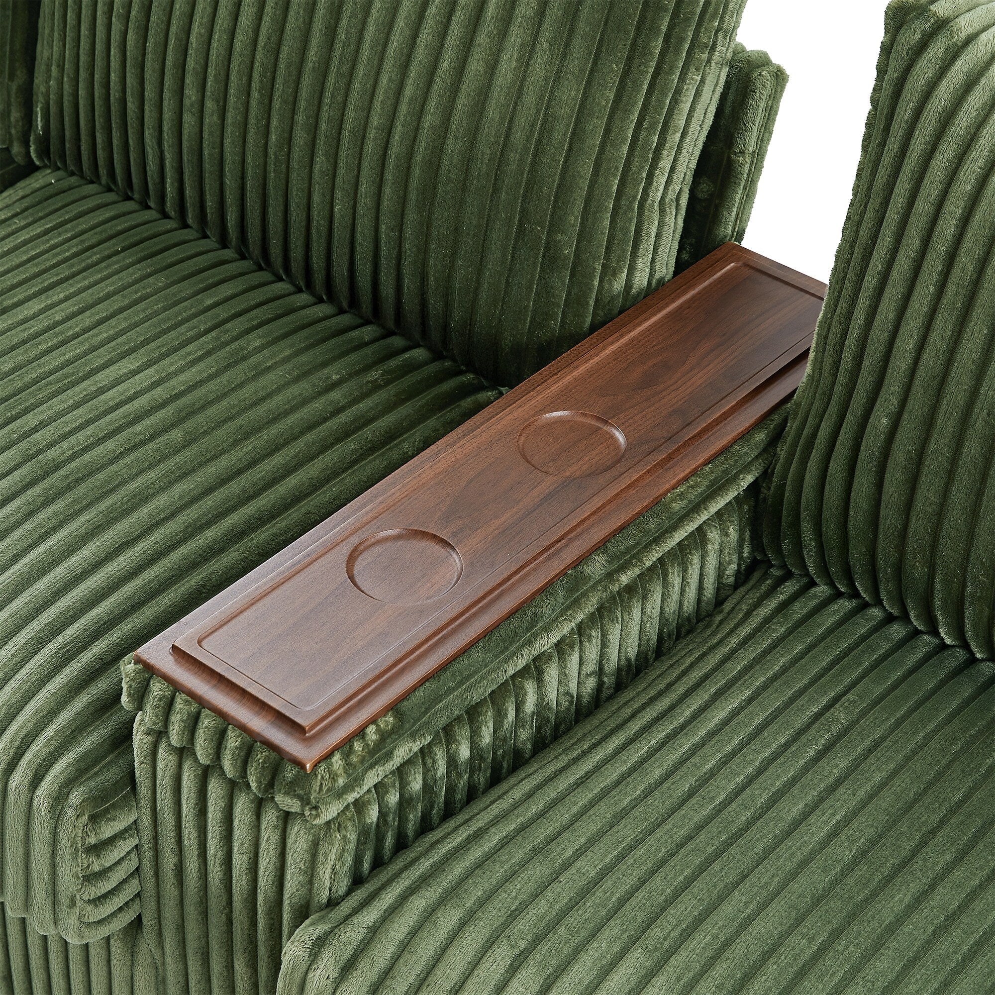 Canapé 4 places en velours côtelé 133 avec ports USB, porte-gobelets rabattables et rangement dissimulé