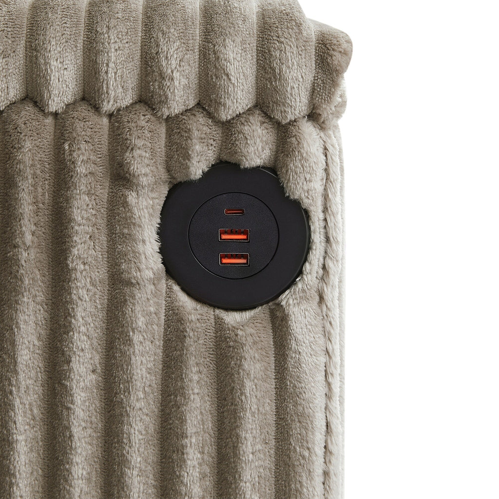 Canapé 4 places en velours côtelé 133 avec ports USB, porte-gobelets rabattables et rangement dissimulé