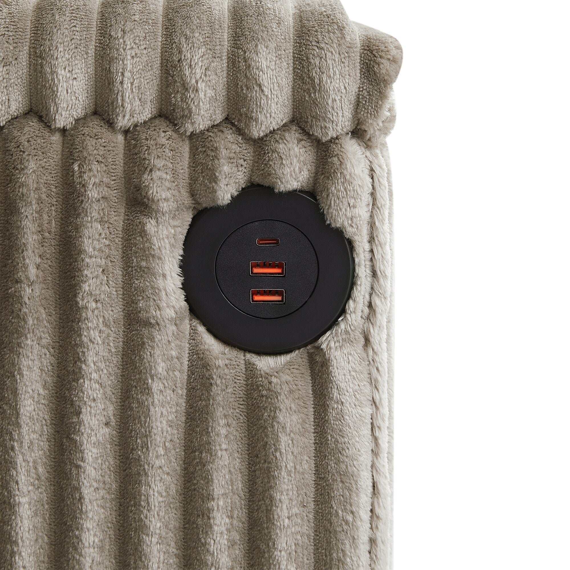 Canapé 4 places en velours côtelé 133 avec ports USB, porte-gobelets rabattables et rangement dissimulé