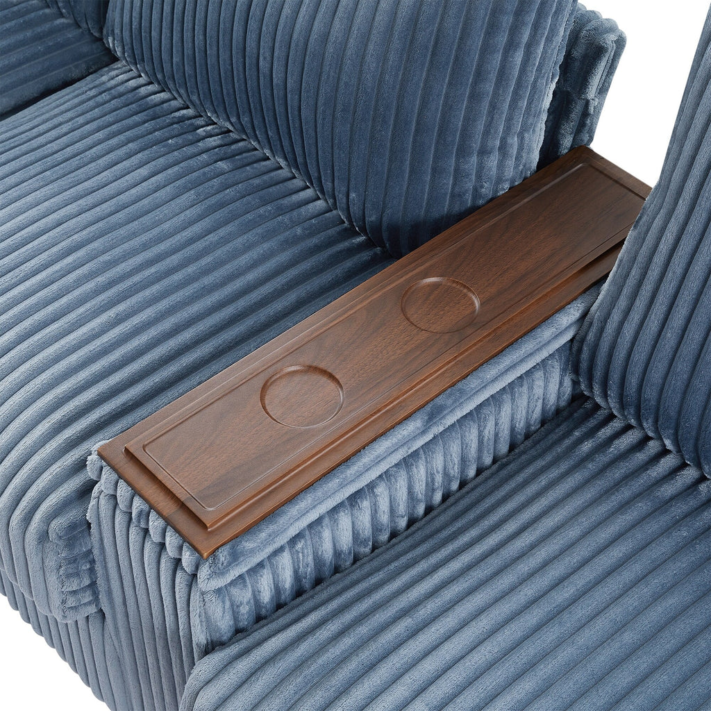 Canapé 4 places en velours côtelé 133 avec ports USB, porte-gobelets rabattables et rangement dissimulé