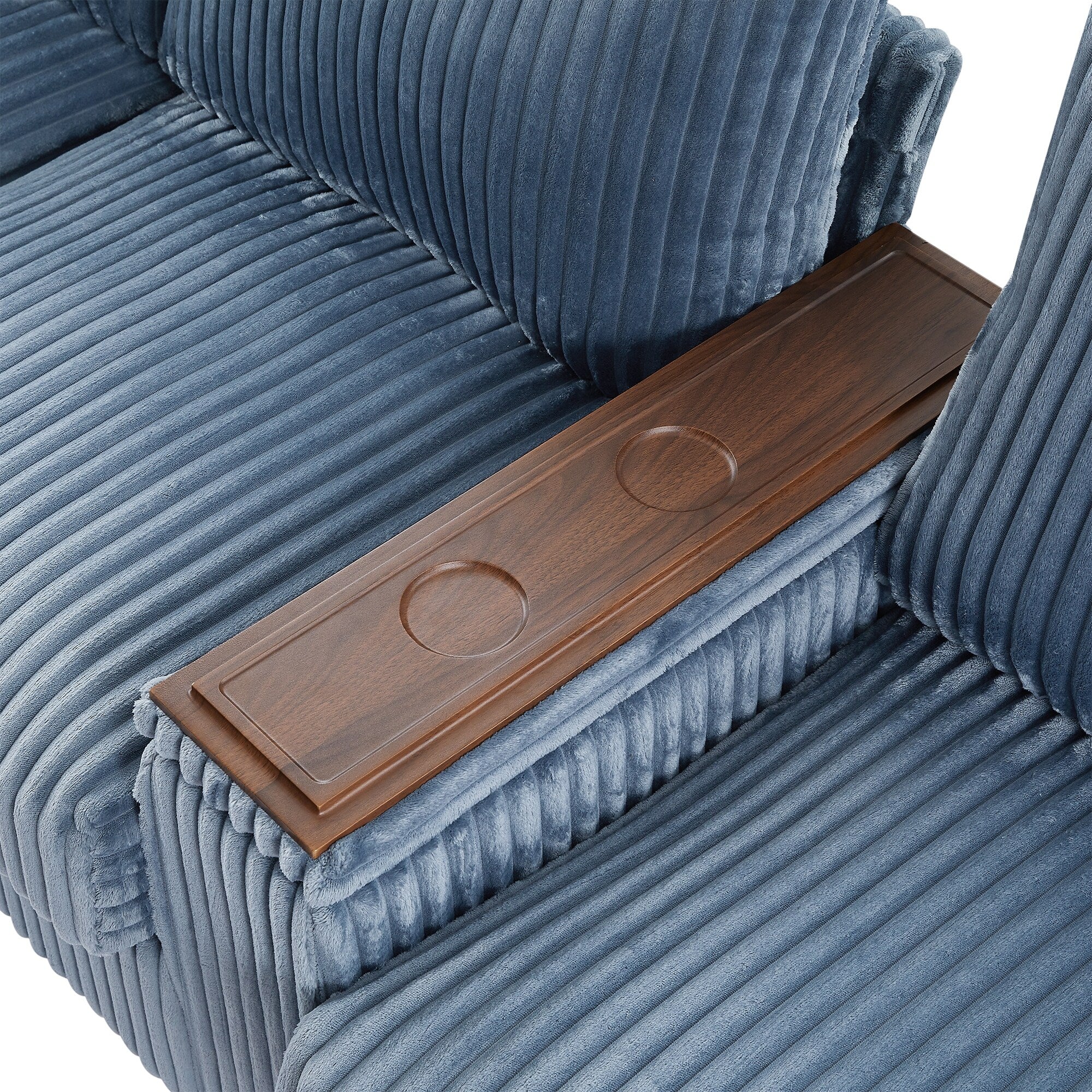 Canapé 4 places en velours côtelé 133 avec ports USB, porte-gobelets rabattables et rangement dissimulé