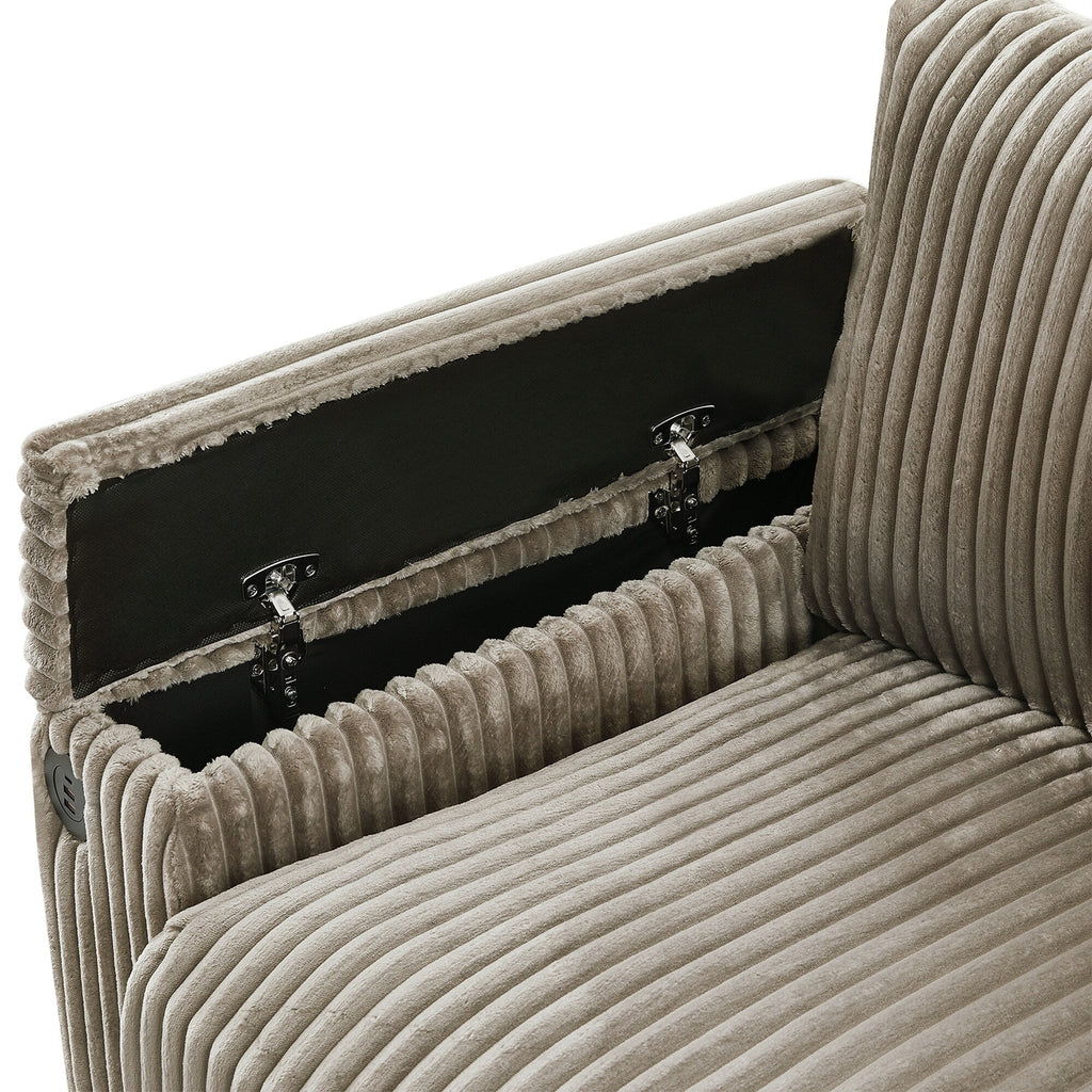 Canapé 4 places en velours côtelé 133 avec ports USB, porte-gobelets rabattables et rangement dissimulé