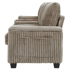 Canapé 4 places en velours côtelé 133 avec ports USB, porte-gobelets rabattables et rangement dissimulé