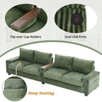 Canapé-lit 4 places moderne en velours côtelé avec ports USB et porte-gobelets rabattables