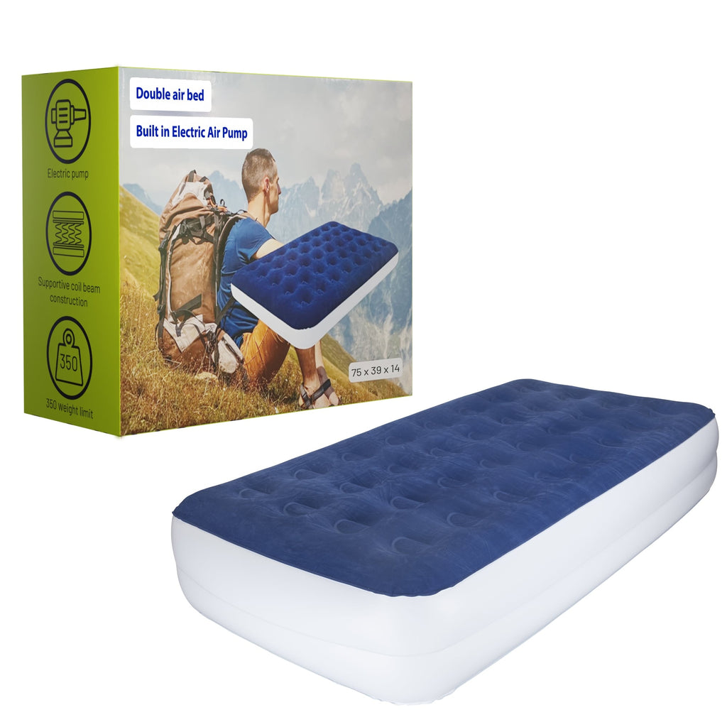 Matelas pneumatique durable de 14 pouces avec technologie Comfort Coil et pompe haute capacité, idéal pour le camping, la maison et les voyages portables.