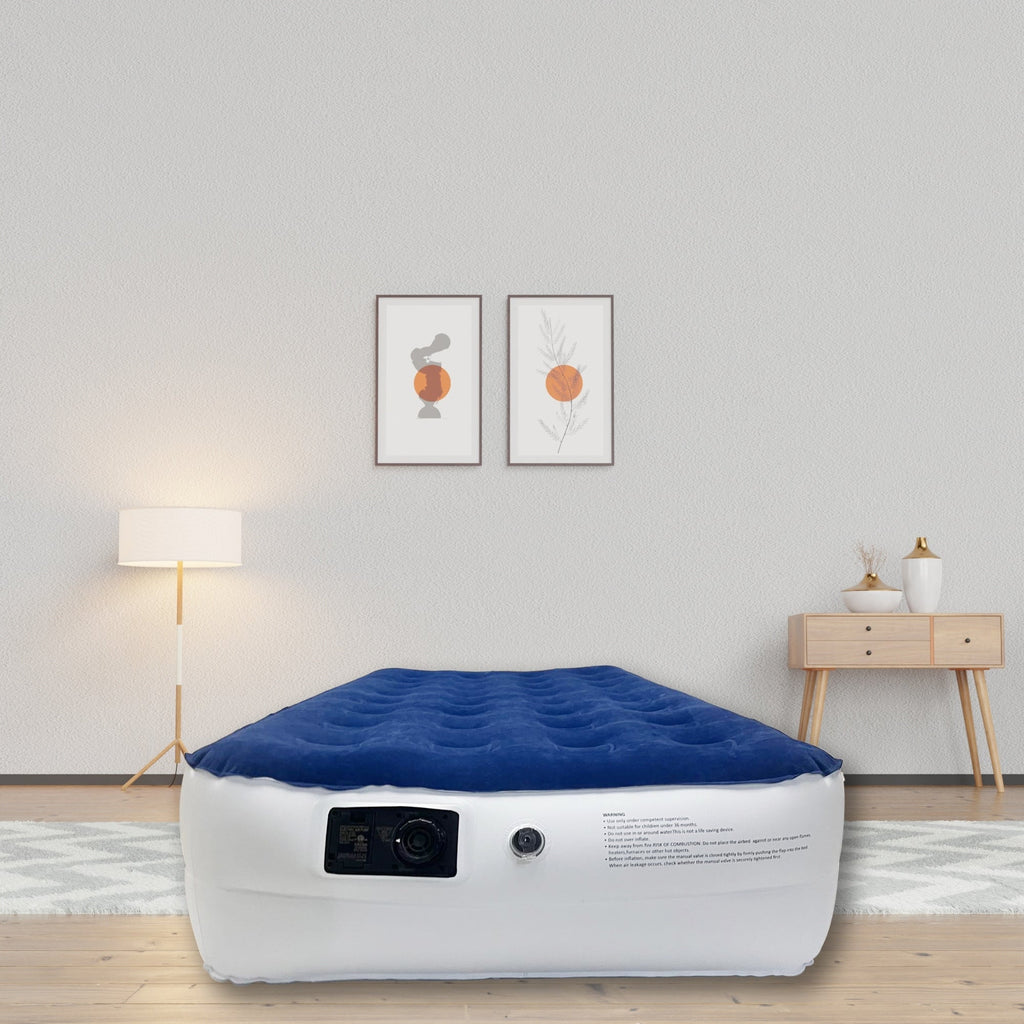 Matelas pneumatique durable de 14 pouces avec technologie Comfort Coil et pompe haute capacité, idéal pour le camping, la maison et les voyages portables.