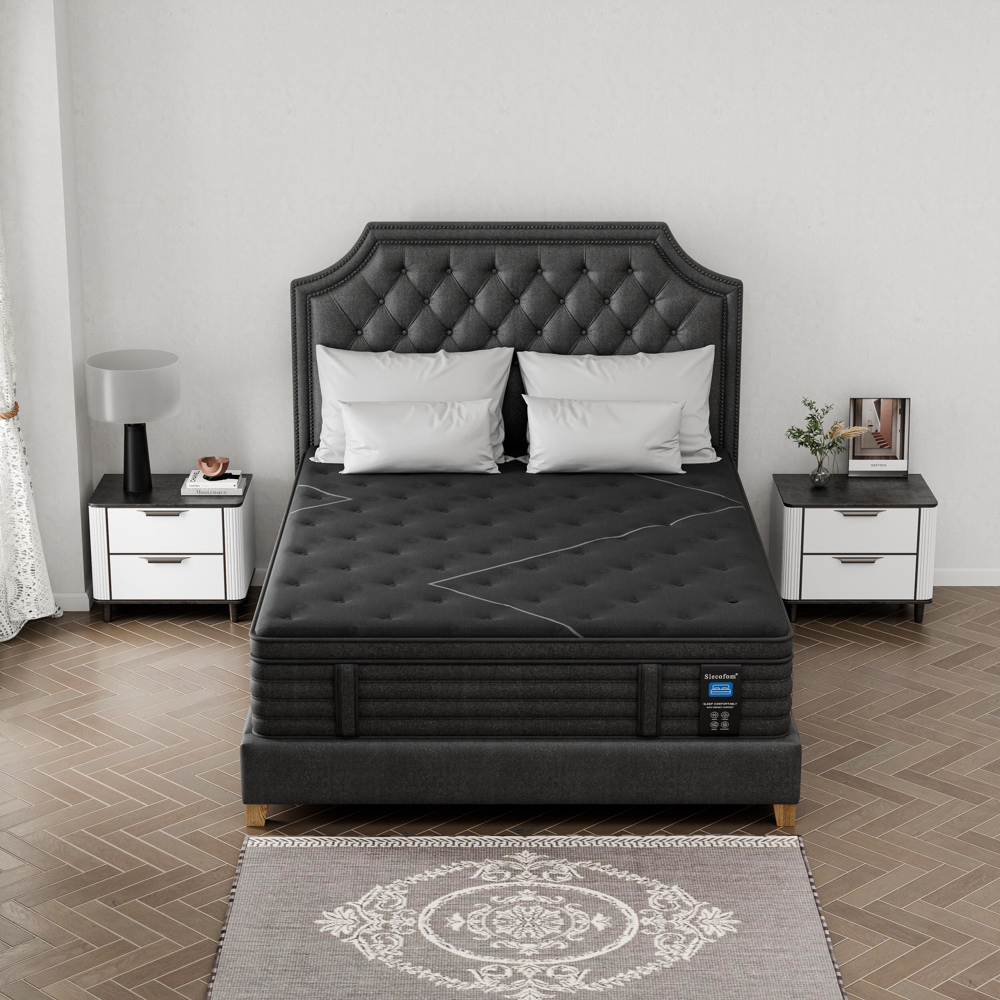 Matelas hybride extra ferme de 14 pouces avec refroidissement et isolation des mouvements