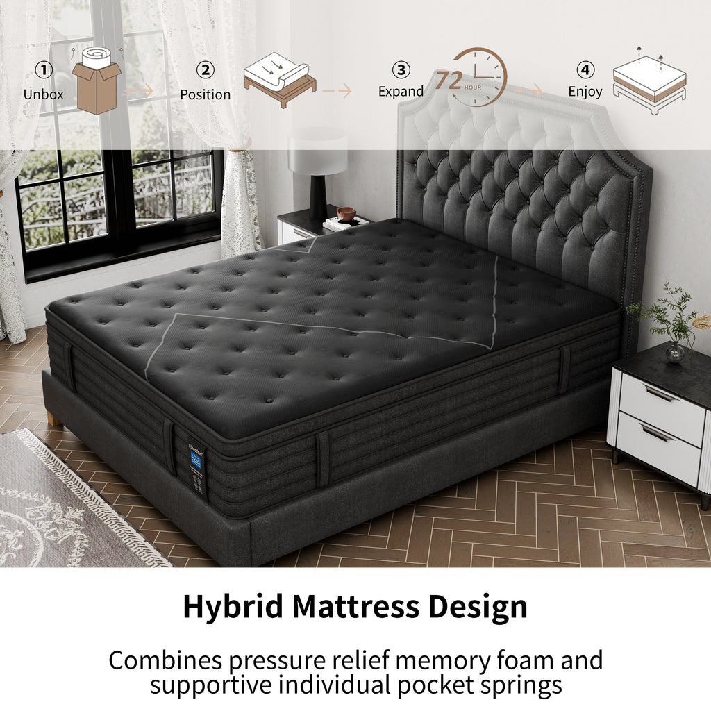 Matelas hybride extra ferme de 14 pouces avec refroidissement et isolation des mouvements