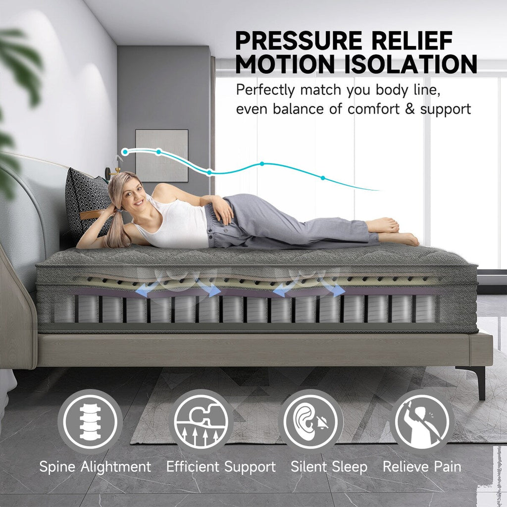 Matelas hybride de 14 pouces dans une boîte avec mousse à mémoire de forme en gel