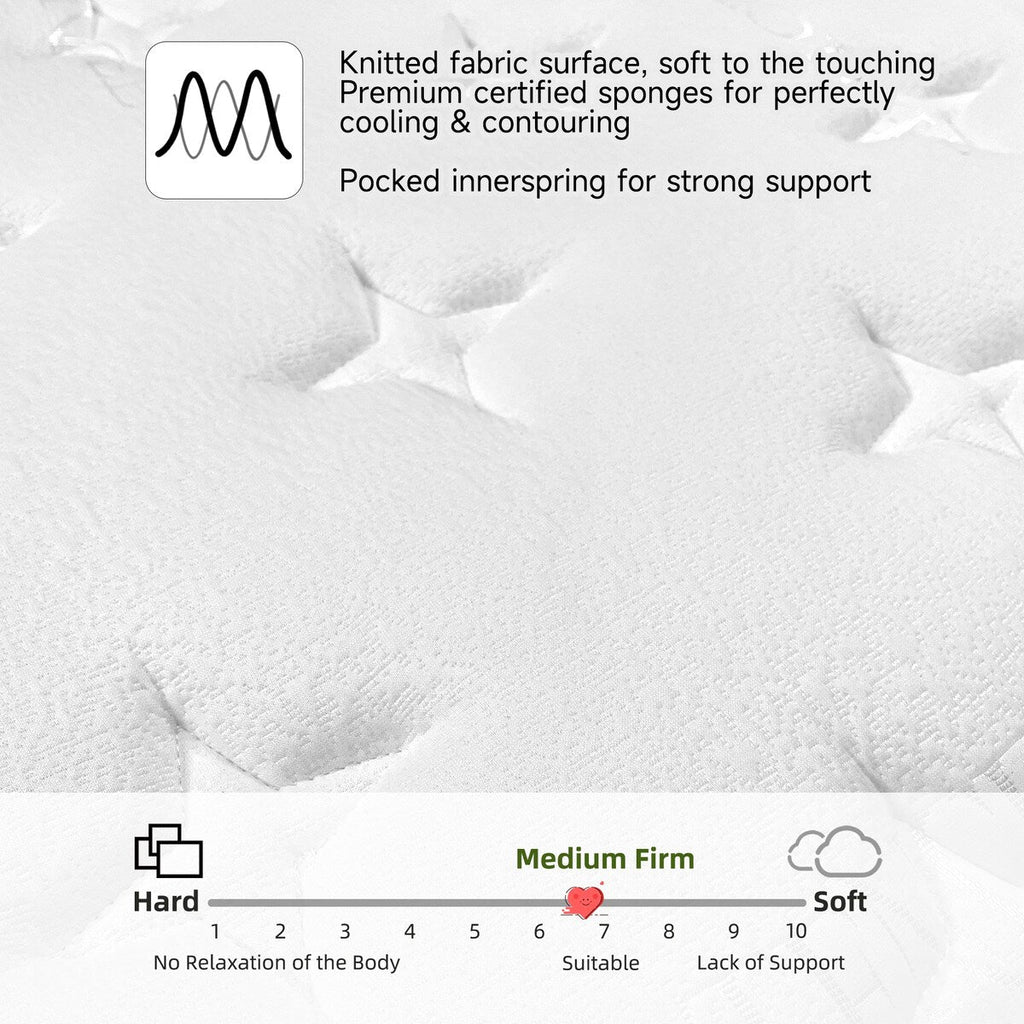 Matelas hybride en mousse à mémoire de forme infusée de gel de 14 pouces avec ressorts ensachés