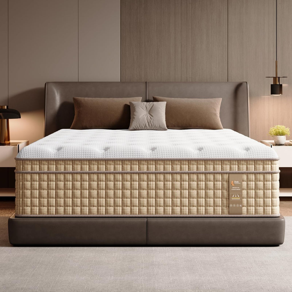 Matelas Queen 14 pouces avec ressorts ensachés et mousse à mémoire de forme en gel, fermeté moyenne, sans fibre de verre, certifié CertiPUR-US, matelas dans une boîte