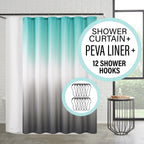 Ensemble de bain/douche 14 pièces : rideau de douche ombré, crochets et doublure PEVA