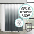 Ensemble de bain/douche 14 pièces : rideau de douche ombré, crochets et doublure PEVA