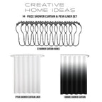 Ensemble de bain/douche 14 pièces : rideau de douche ombré, crochets et doublure PEVA