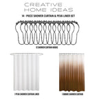 Ensemble de bain/douche 14 pièces : rideau de douche ombré, crochets et doublure PEVA