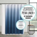 Ensemble de bain/douche 14 pièces : rideau de douche ombré, crochets et doublure PEVA