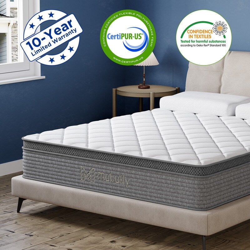 Matelas à ressorts ensachés ensachés en mousse à mémoire de forme et gel rafraîchissant de 14 po, isolant les mouvements, emballé individuellement pour soulager les maux de dos et rafraîchir