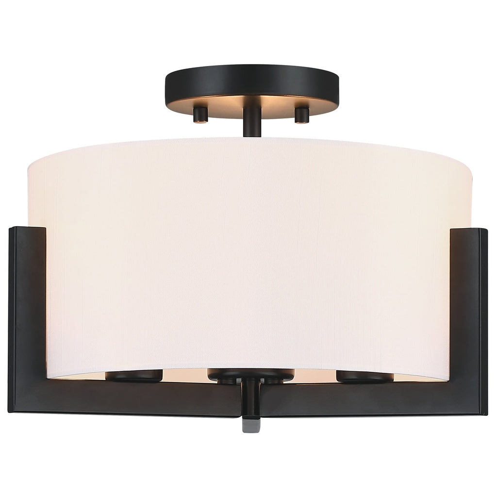 Plafonnier semi-encastré noir mat à 3 lumières de 14 po avec abat-jour tambour - 14 W